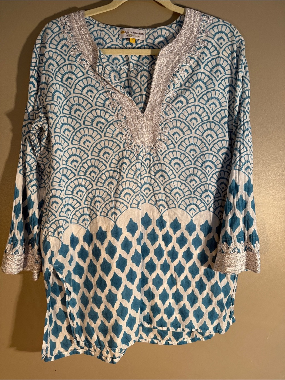 Roberta Roller Rabbit Teal and White Patterned Tunic